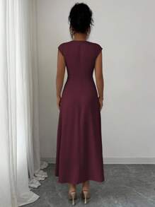 Selianne Rochie elegantă pentru femei, stil francez, romantică, cu talie căzută, plisată, primăvară/vară - Maro - Vizualizare 2