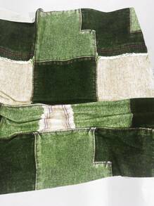 Vestido de talla grande con escote en V profundo y estampado patchwork para el verano - Verde militar - Ver 3