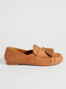 Solezae Ladies Suede Loafer With Tassels For Daily Wear - Camel - View 6
