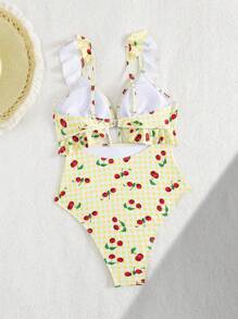 Swim Mod Sexy Ruffled Hollow-Out Backless Random Print One-Piece Swimsuit For Women, Summer Vacation - Multicolor - View 6