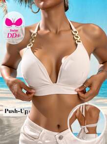 Swim DD+ Top de bikini sin aros en copa triangular para tallas DD+ - Beis - Ver 5