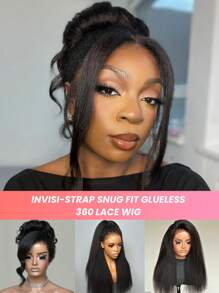 Kinky Straight Invisi-Drawstring Flexible Fit 360 Lace Front Glueless Wig With 4c Kinky Edges Pre Cut Lace Pre Plucked Bleach Knots Human Hair Wig 180 Density Wear And Go Wig - SNatural - View 4
