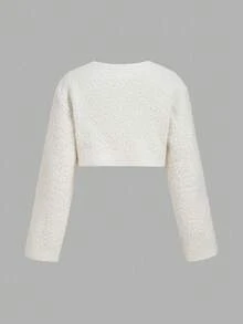 SHEIN MOD Chaqueta corta de peluche de moda con botones de perlas falsas y manga larga para mujer