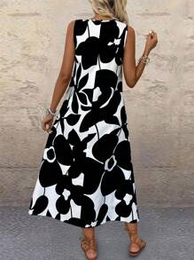 SHEIN LUNE 女式无袖印花宽松长款连衣裙 - 黑色 - 查看 2