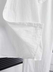 SHEIN 青少年男孩 2 件套休闲宽松百搭舒适高性价比立领编织短袖衬衫裤子套装