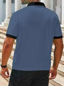 Manfinity Homme Plus Size Men's Casual Business Daily Versatile Short Sleeve Polo Shirt - Dusty Blue - View 2