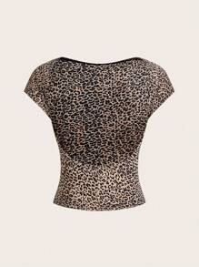 SHEIN EZwear 3pcs Casual Leopard Print Cropped Backless T-Shirts, Suitable For Summer - Multicolor - View 4