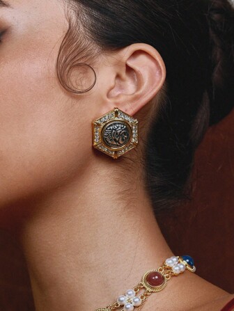 Glisma Pendientes de lujo chapados en oro de 18K, 1 par con perla/textura, metálico, rhinestone, geométrico, vintage para fiesta, casual, concierto/festival, discoteca, boda, vacaciones, campamento, Y2K, para mamá, mujer, niña, otoño, invierno, festival, vacaciones, dinero antiguo, Halloween