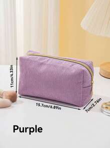 1 件大容量灯芯绒化妆包，蝴蝶结图案简约纯色铅笔袋，学生文具收纳必备用品，可爱多功能收纳袋，铅笔盒，化妆包，文具，化妆品，护肤品，口红，刷子，硬币，小物件，返校，学校用品 - 彩色 - 查看 12