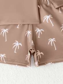 SHEIN 2件套男童长袖防晒衣和短裤泳衣套装 - 棕色 - 查看 4