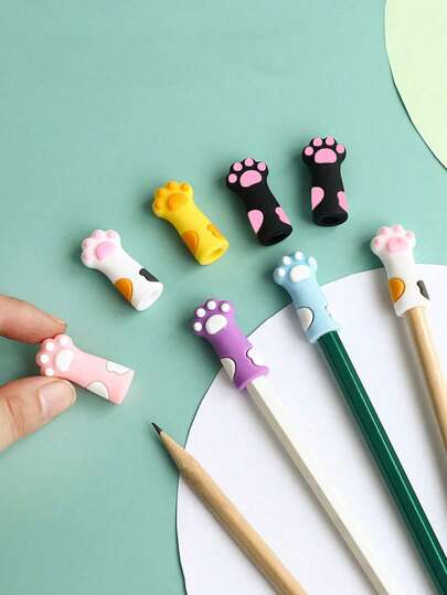 2pcs/5pcs/10pcs Cute Cat Paw Shaped Pencil Cap/Cartoon Pencil Case, Silicone Protective Cover And Cap For Pencils, For Elementary School Students, Boys And Girls Back To School