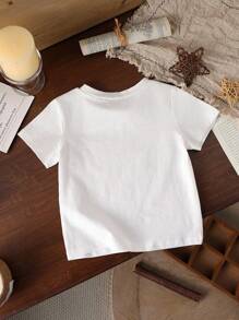 年轻女孩休闲可爱小猫图案短袖圆领T恤，适合夏季 - 白色 - 查看 2