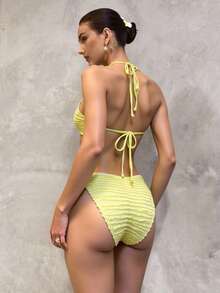 Swim Vcay Women's Solid Color Halter Tie Sexy Bikini Swimwear Set, Summer Beach - Yellow - View 5
