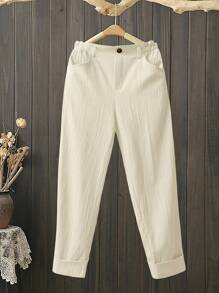 Omancia Women's Casual Solid Color Straight Leg Pants For Spring/Summer - Apricot - View 1