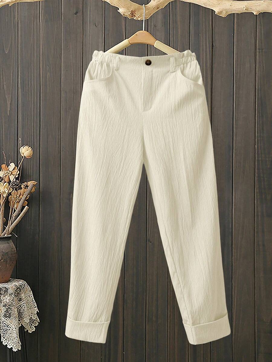 Omancia Women's Casual Solid Color Straight Leg Pants For Spring/Summer - Apricot - View 1