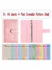 [12sheets/48sheets/Set-120sheets/Set] Pink Crocodile Print Cover 6-Ring A6 Money Saving Day Challenge Dollar/Euro Tracker Loose Leaf Paper - Multicolor - View 17