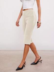 Hauture 女士夏季休闲办公室简约设计性感七分裤 - 卡其色 - 查看 3