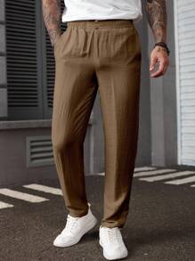 Manfinity Homme Fashionable Casual Breathable Loose Comfortable Versatile Solid Color Men's Pants Men Linen Pants Brown Pants Men Breathable Pants Men Summer Pants Men Casual Pants, Fall