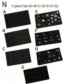 天鹅绒珠宝托盘，大容量珠宝收纳盒，带独立隔层，可堆叠珠宝展示架，可放置耳环、项链、手镯、戒指、发夹、发带等。 - 黑色 - 查看 25