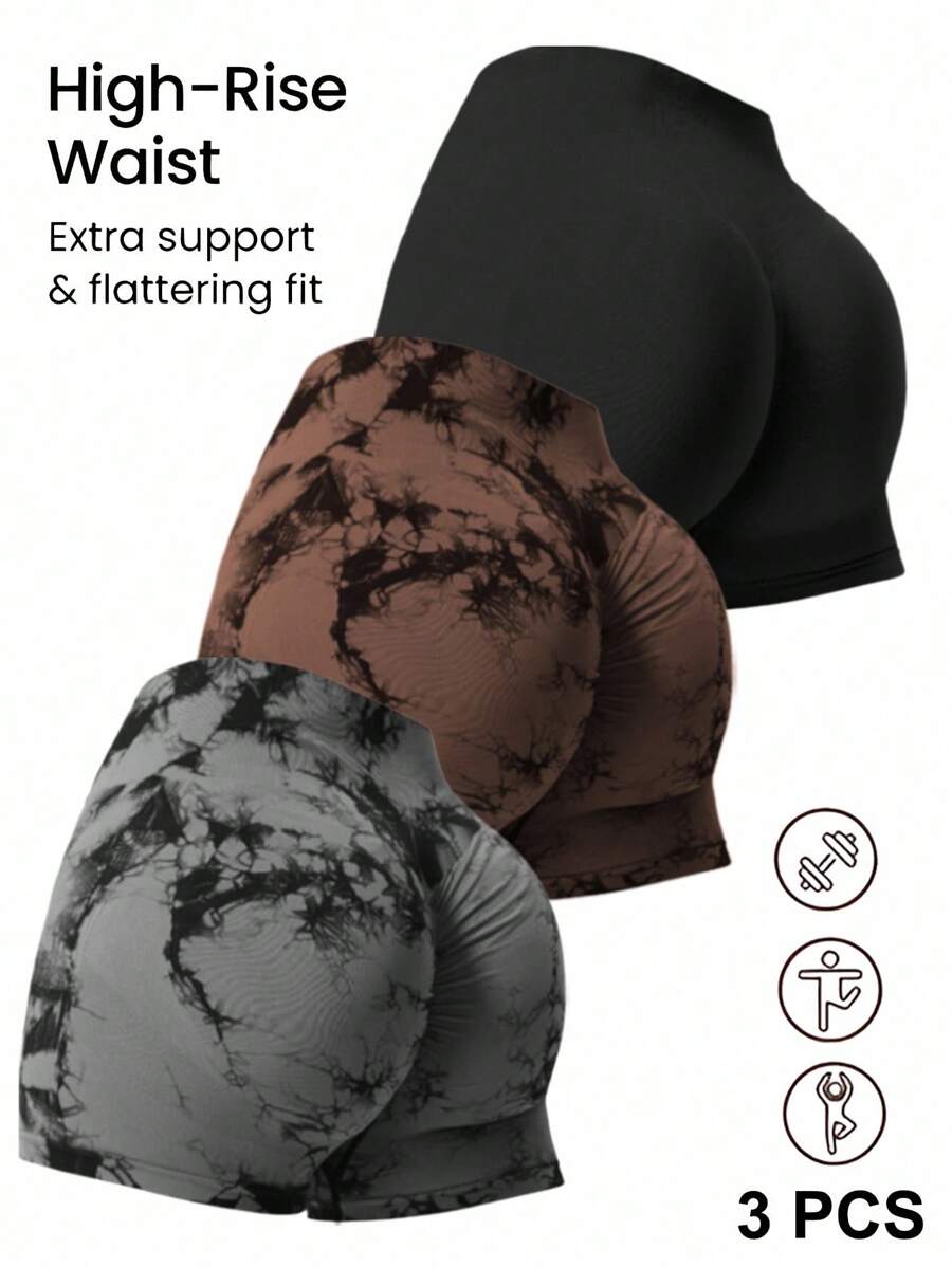 Easithlete 女士褶皱无缝高弹力运动短裤，适合日常健身 - 彩色 - 查看 1