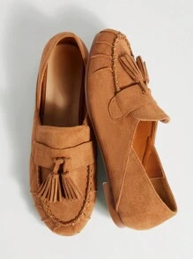 Solezae Ladies Suede Loafer With Tassels For Daily Wear - Camel - View 2