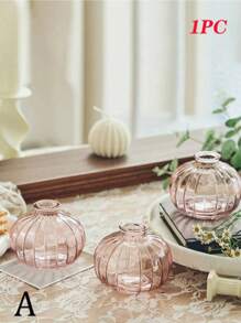 1pc Creative Pink Mini Hydroponic Glass Flower Vase For Green Plants And Fresh Flowers Table Decoration,Ramadan Decor,Room Decor,Three Style - Pink - View 11