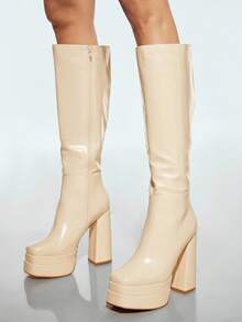 SHUZIA Women's Glamorous Platform Side Zipper Knee-High Boots