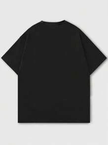 SHEIN Manfinity Dauomo 休闲时尚印花百搭夏季圆领短袖男士T恤 - 黑色 - 查看 2