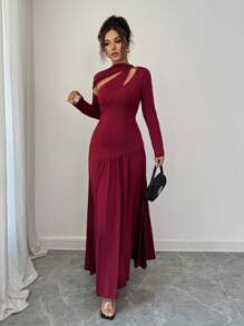 Elenzga Váy ôm vừa vặn gợi cảm màu trơn thời trang dành cho nữ - Màu Đỏ Sâu - Xem 5
