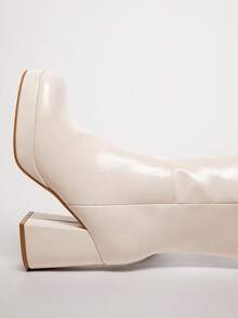 SHUZIA Botas altas hasta la rodilla con plataforma, punta cuadrada, cómodas y glamorosas para mujer, con cremallera interior - Beis - Ver 7
