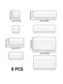 Juegos de organizadores de cajón de plástico transparente, 4 piezas/Set, 8 piezas/Set, 9 piezas/Set, 13 piezas/Set, 25 piezas/Set, diferentes conjuntos de combinaciones, organizadores de cajones versátiles para el baño y el tocador, contenedores de almacenamiento para maquillaje, dormitorio, utensilios de cocina y oficina, organizador de escritorio transparente de PET con cajones multifuncionales, ahorro de espacio, para organizar artículos de uso diario, decoraciones, decoración de otoño, decoración festiva, decoración de habitaciones, decoración del hogar, decoración de otoño, decoración de dormitorio, decoración navideña para regalo de temporada