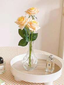 SHEIN 1 pieza/2 piezas Florero de vidrio claro vintage grande de espiral, decoración de habitación, adorno para el hogar, florero de sobremesa