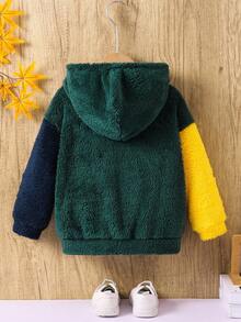 SHEIN Young Boy Casual Loose Plush Patchwork Hoodie Sweatshirt Boys Hoodies Toddler Boy Hoodies,In Fall/Winter