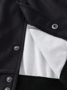 SHEIN جاكيت سميكة مفتوحة الأمام بياقة بيسبول ذات نمط حرفي إنجليزي للأولاد المراهقين، ملابس كاجوال للاستخدام اليومي