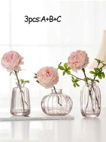 1pc Creative Pink Mini Hydroponic Glass Flower Vase For Green Plants And Fresh Flowers Table Decoration,Ramadan Decor,Room Decor,Three Style - Pink - View 14