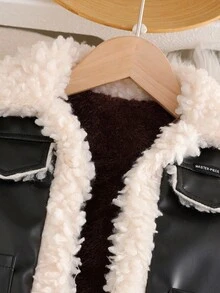 SHEIN Áo khoác lông thú giả vá PU Millennium Chic màu đen cho bé gái, Thu/Đông - màu đen - Xem 4
