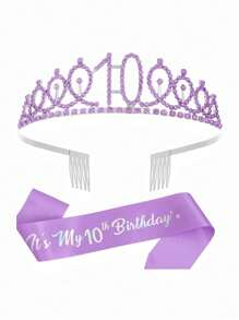 SHEIN 2pcs/Set Birthday Sash Birthday Crown Number Princess Crown Queen Tiara Rhinestone Birthday Headbands Birthday Sash With Pin Happy Birthday Crown And Sash Ribbon For Birthday Party Ball Decoration,Christmas - Multicolor - View 18