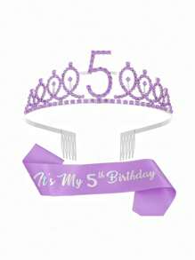 SHEIN 2pcs/Set Birthday Sash Birthday Crown Number Princess Crown Queen Tiara Rhinestone Birthday Headbands Birthday Sash With Pin Happy Birthday Crown And Sash Ribbon For Birthday Party Ball Decoration,Christmas - Multicolor - View 17