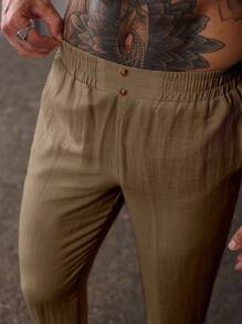 Manfinity Homme Fashionable Casual Breathable Loose Comfortable Versatile Solid Color Men's Pants Men Linen Pants Brown Pants Men Breathable Pants Men Summer Pants Men Casual Pants, Fall