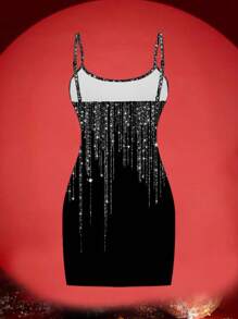 SHEIN EZwear Váy ngắn hở vai màu bạc kim loại kiểu dáng phẳng dự tiệc câu lạc bộ gợi cảm dây mảnh cho phụ nữ vào năm mới - trắng - Xem 2