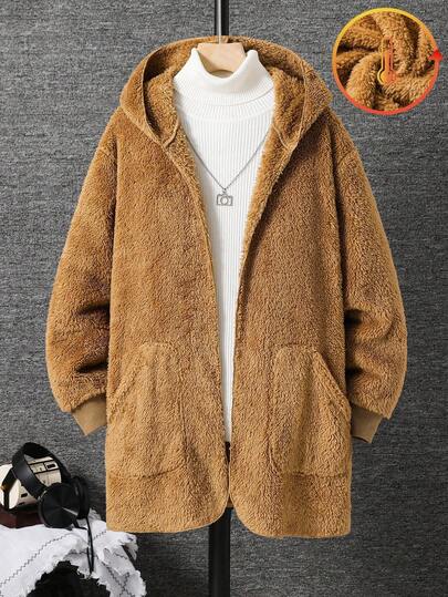 SHEIN 青少年男孩休闲连帽夹克，适合通勤、上学、日常休闲装、运动、秋冬季