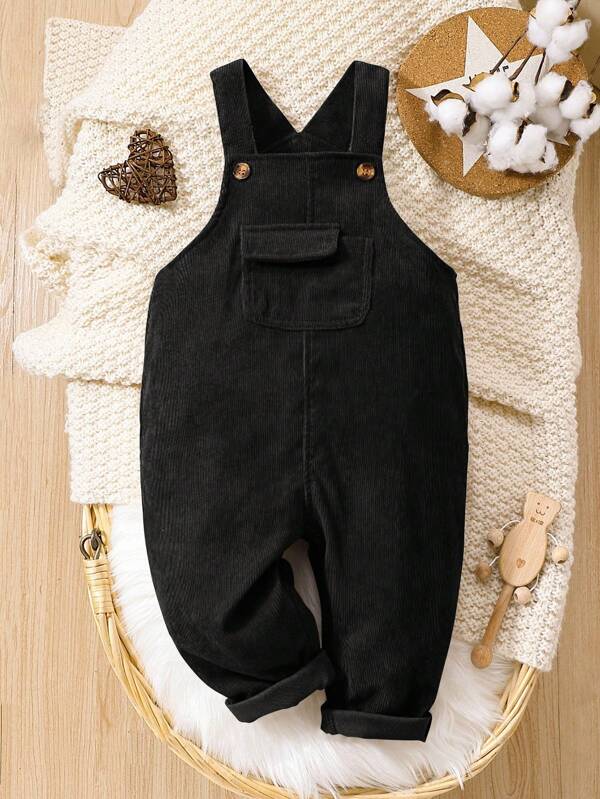 SHEIN Vintaside Kids Young Boys Black Corduroy Suspender Pants, Loose Cargo Style Vintage Pocket Overalls, Boys Casual Versatile Trousers For Multiple Seasons Black Corduroy Overalls Baby Toddler Overalls Baby Boy Corduroy Overalls