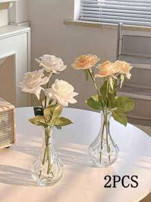 SHEIN 1 pieza/2 piezas Florero de vidrio claro vintage grande de espiral, decoración de habitación, adorno para el hogar, florero de sobremesa