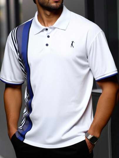 Manfinity Homme Plus Size Men's Casual Printed Button-Up Polo Shirt