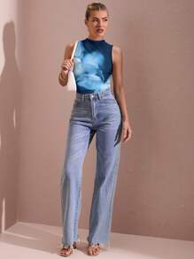 SHEIN BAE Body sin mangas de cuello alto para mujer en otoño - Azul - Ver 7