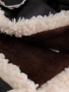 SHEIN Áo khoác lông thú giả vá PU Millennium Chic màu đen cho bé gái, Thu/Đông - màu đen - Xem 7