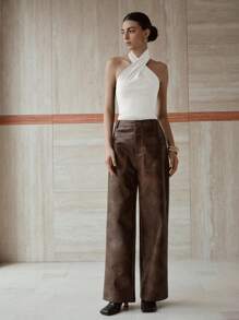 MOTF PREMIUM Pantalones rectos con bolsillo - Café integral - Ver 7