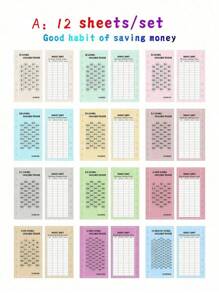[12sheets/48sheets/Set-120sheets/Set] Pink Crocodile Print Cover 6-Ring A6 Money Saving Day Challenge Dollar/Euro Tracker Loose Leaf Paper - Multicolor - View 18