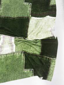 Vestido de talla grande con escote en V profundo y estampado patchwork para el verano - Verde militar - Ver 4