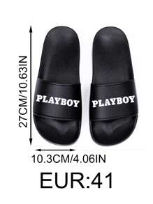 Missguided x Playboy Chanclas de piscina con gráfico de letra para el hogar - Negro - Ver 4